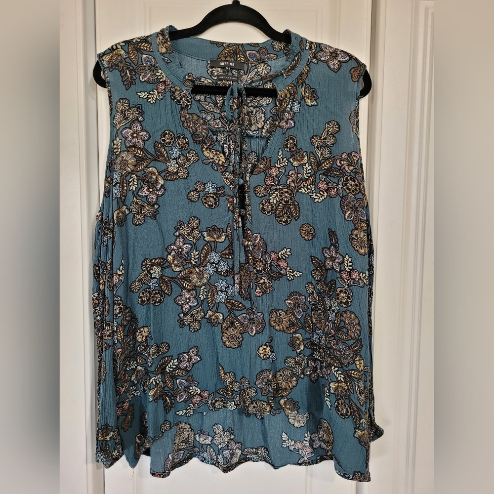 Miss Me Floral Blue Cold Shoulder Top, Size Medium, Boho